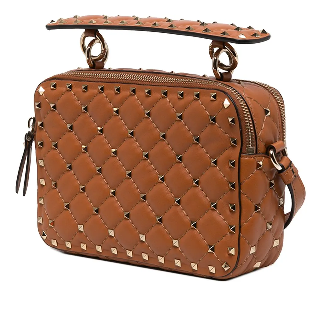 Valentino Lambskin Rockstud Spike Double Zip Camera Bag Brown Leather Very good - Inside View