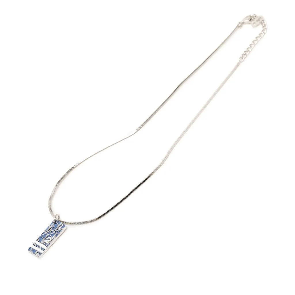 Dior Brass Enamel Oblique Trotter Pendant Necklace Silver Metal Very good - Front View