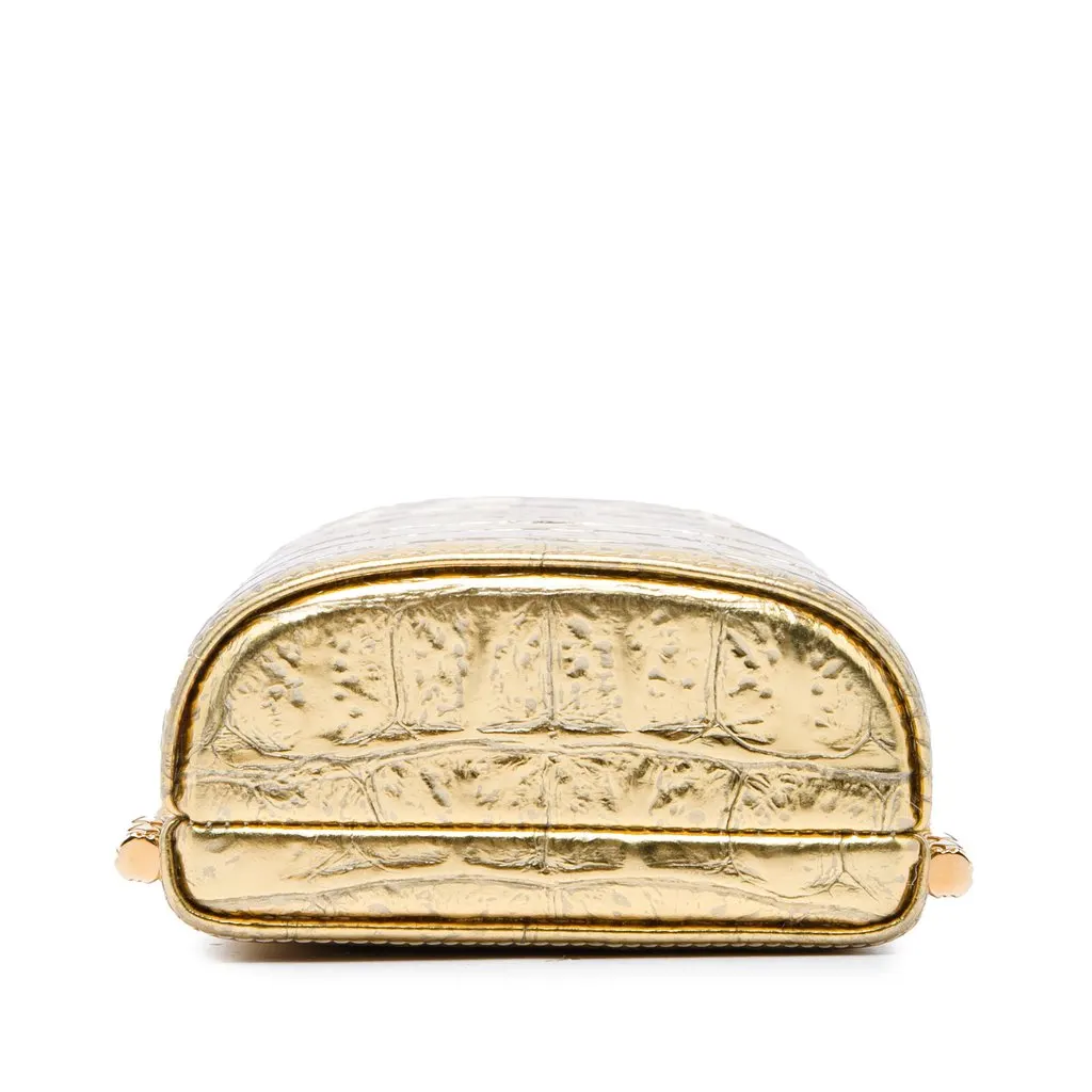 Chanel Paris New York CC Croc Embossed Metallic Calfskin Box Minaudiere Bag Gold Leather Very good - Inside View