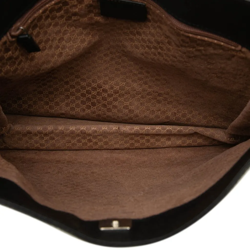 Gucci Calfskin Web Shoulder Bag Black Leather Good - Model View