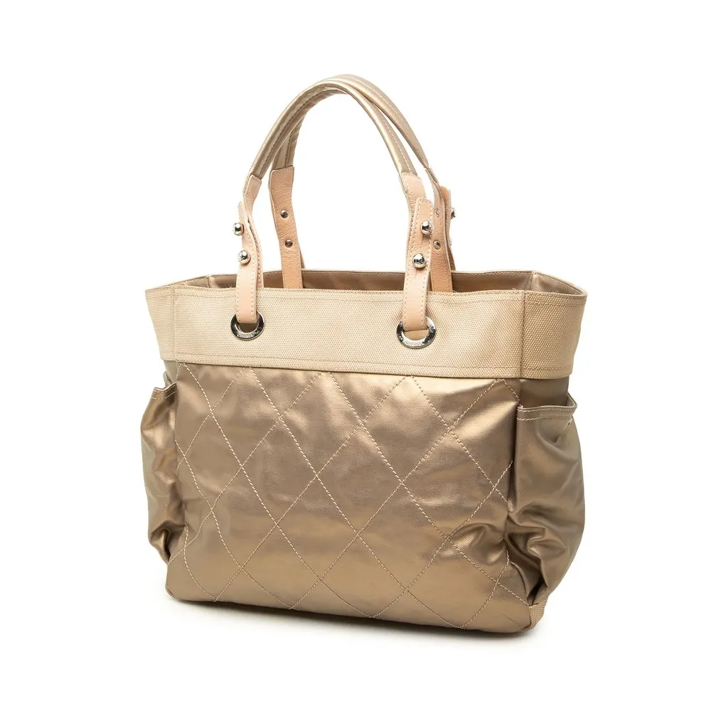 Chanel Large Quilted Coated Canvas Paris Biarritz Tote Gold Canvas Very good - Back View