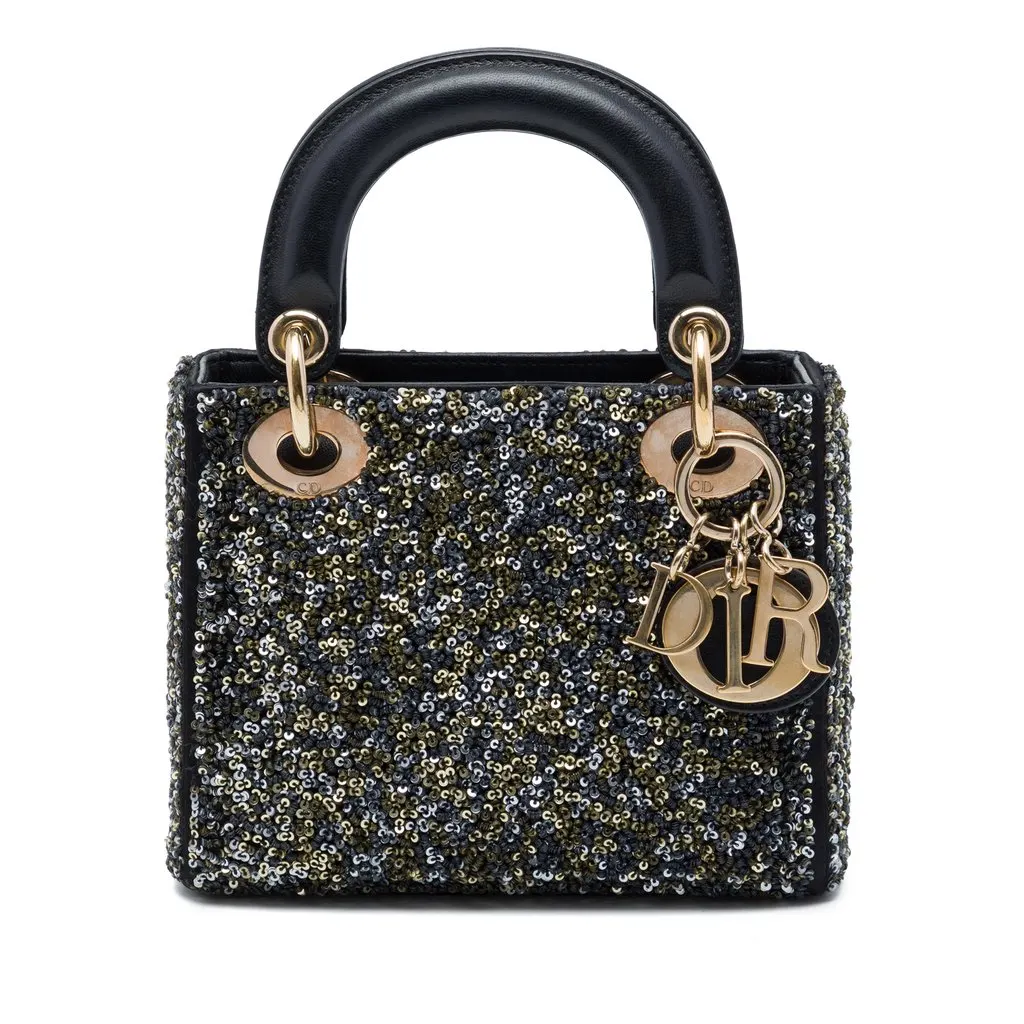 Dior Mini Satin Sequin Embellished Lady Dior Black Satin Very good - Front View