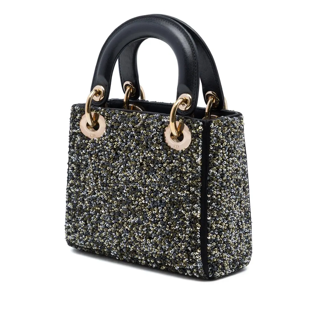 Dior Mini Satin Sequin Embellished Lady Dior Black Satin Very good - Back View