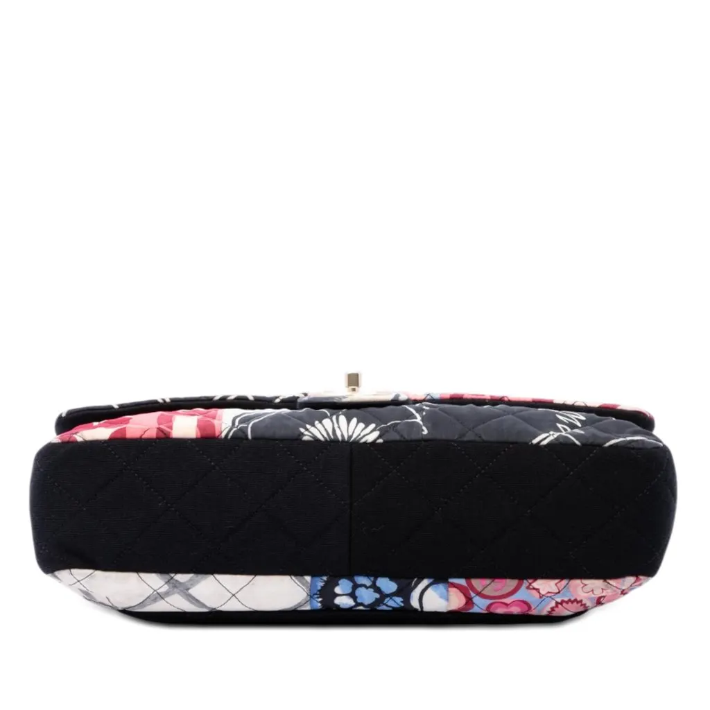 Chanel Jumbo Printed Nylon and Jersey Patchwork Single Flap Black Very good - Inside View