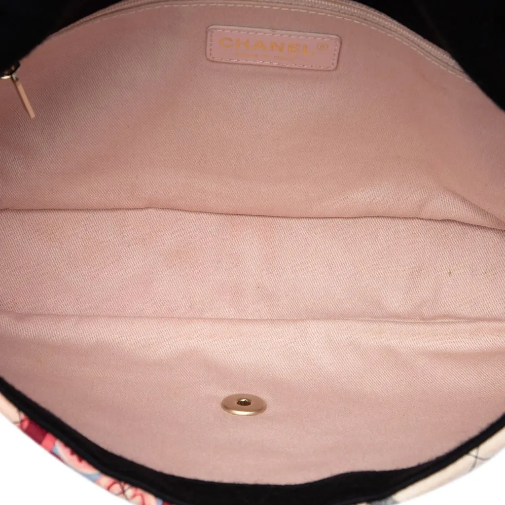 Chanel Jumbo Printed Nylon and Jersey Patchwork Single Flap Black Very good - Model View