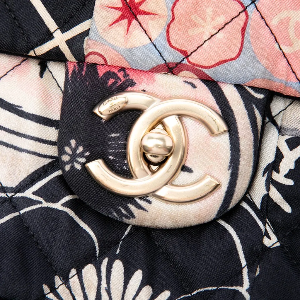 Chanel Jumbo Printed Nylon and Jersey Patchwork Single Flap Black Very good - Box View