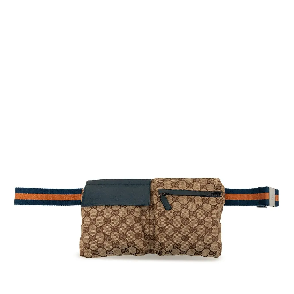 Gucci GG Canvas Web Double Pocket Belt Bag Beige Very good - Front View
