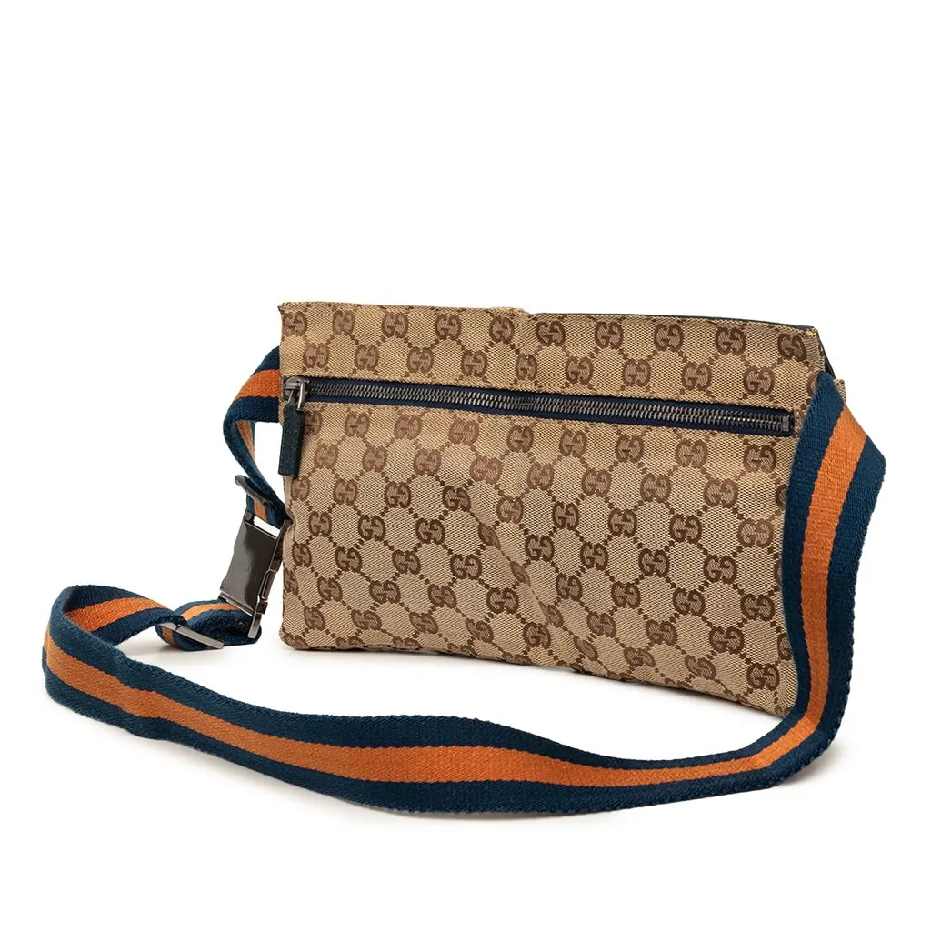 Gucci GG Canvas Web Double Pocket Belt Bag Beige Very good - Back View