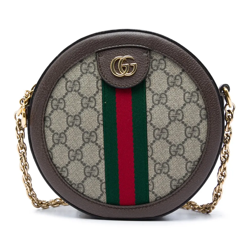 Gucci Mini GG Supreme Web Ophidia Round Crossbody Beige Canvas Very good - Front View