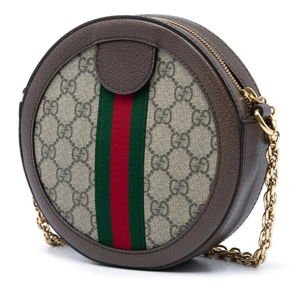 Gucci Mini GG Supreme Web Ophidia Round Crossbody Beige Canvas Very good - Back View