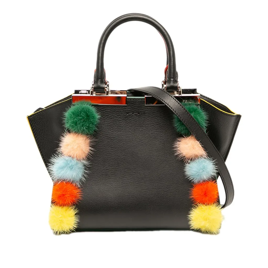 Fendi Mini Leather Pom Pom 3Jours Satchel Black Leather Very good - Front View