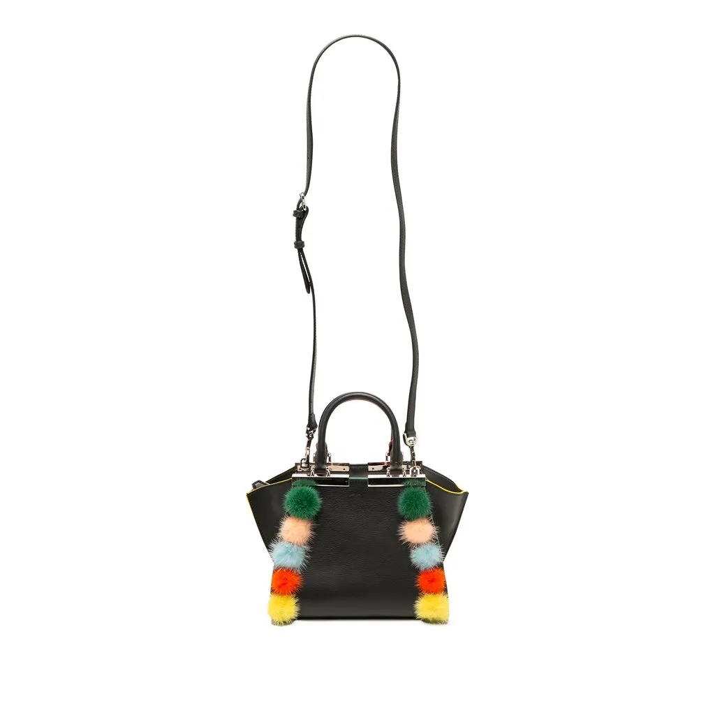 Fendi Mini Leather Pom Pom 3Jours Satchel Black Leather Very good - Box View