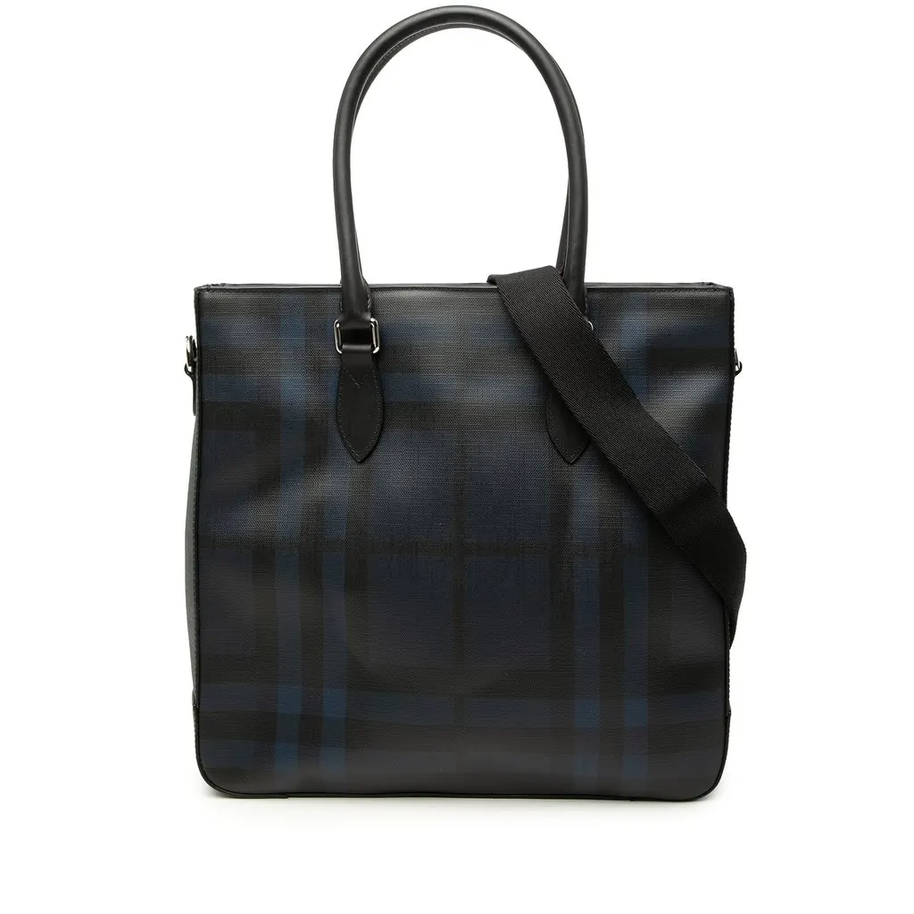 Burberry London Check Coated Canvas Kenneth Satchel Blue Very good - Front View