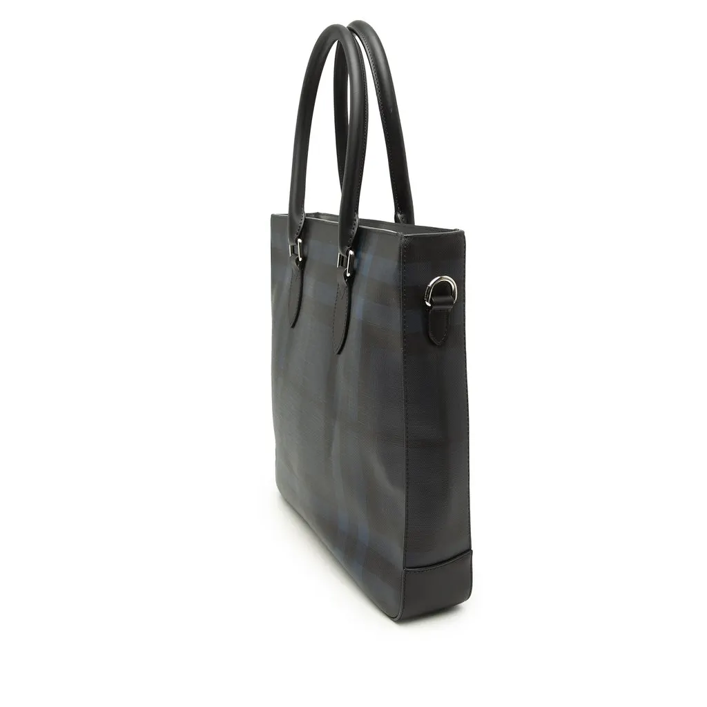 Burberry London Check Coated Canvas Kenneth Satchel Blue Very good - Back View