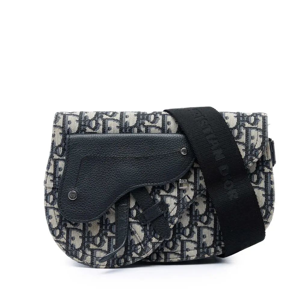 Dior Oblique Canvas Saddle Messenger Bag Blue Canvas Very good - Front View