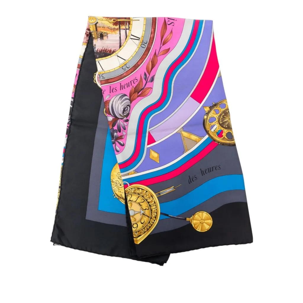 Hermès La Ronde des Heures Silk Scarf 90 Black Very good - Front View