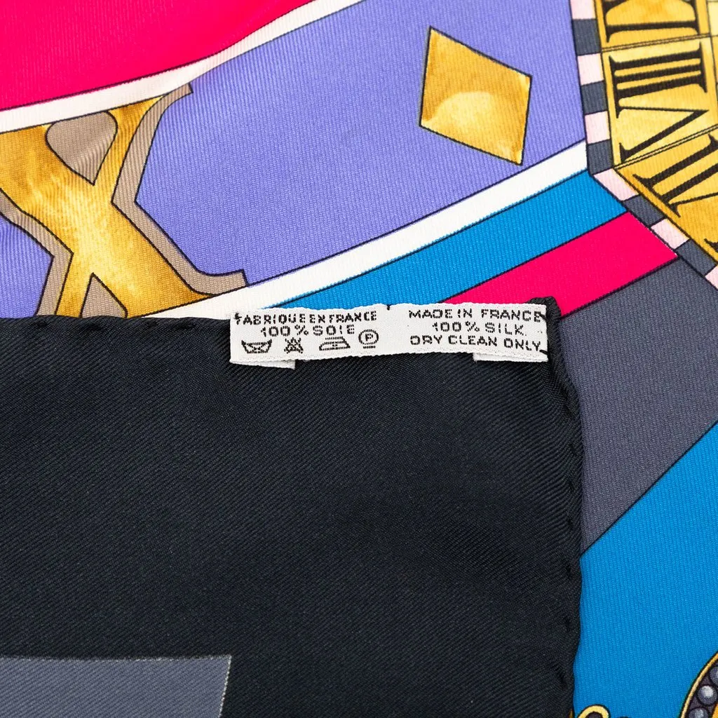 Hermès La Ronde des Heures Silk Scarf 90 Black Very good - Back View