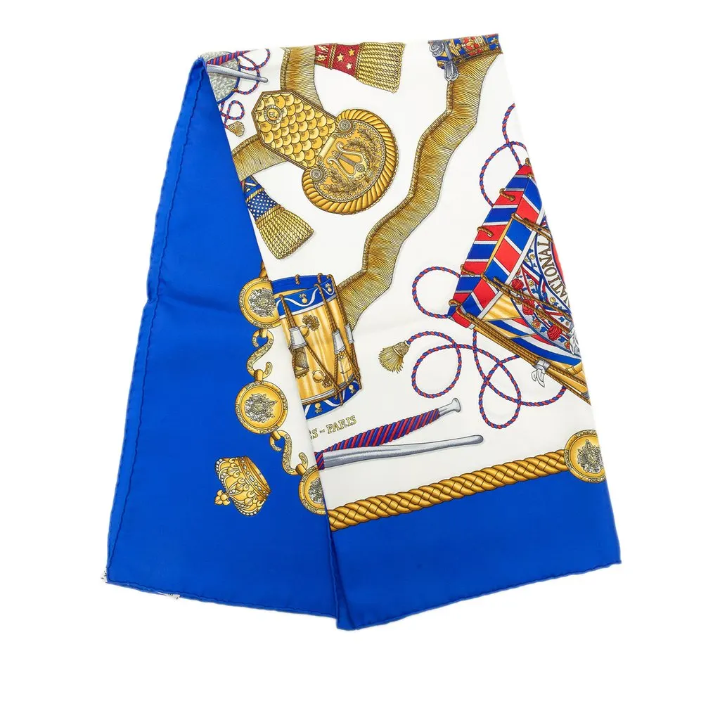 Hermès Les Tambours Silk Scarf 90 White Silk Very good - Front View