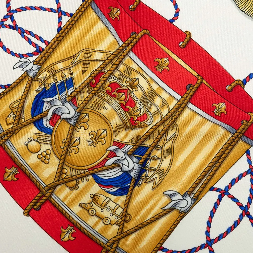 Hermès Les Tambours Silk Scarf 90 White Silk Very good - Inside View
