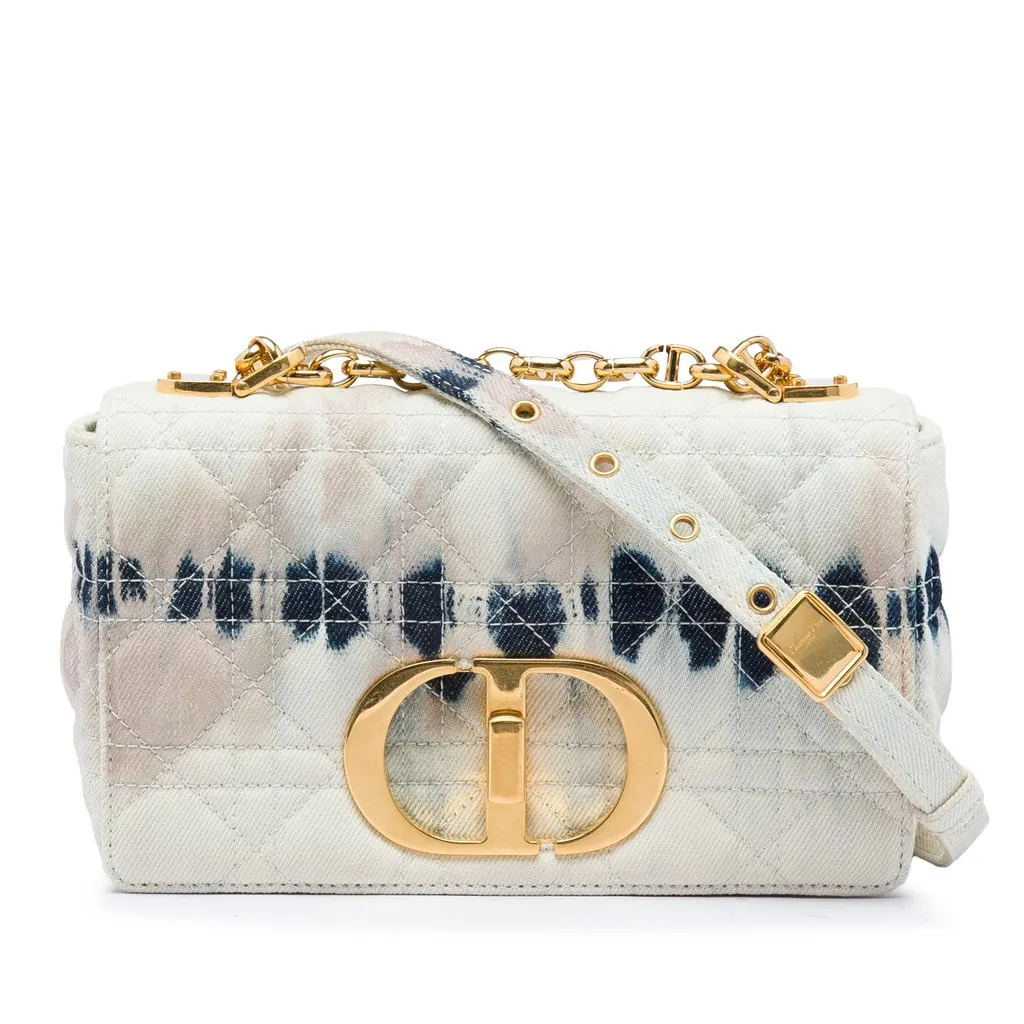 Dior Small Tie Dye Denim Caro Crossbody White Very good - Front View