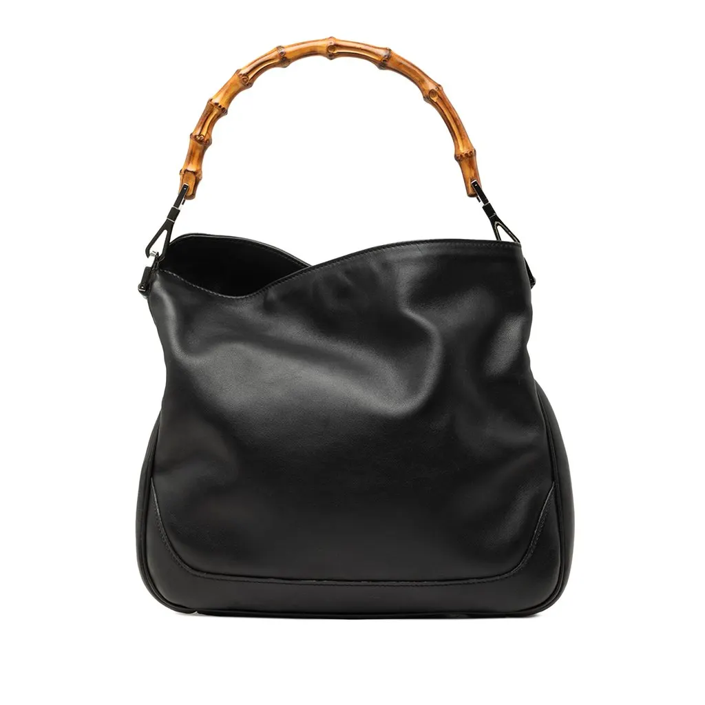 Gucci Calfskin Bamboo Web Satchel Black Leather Good - Front View