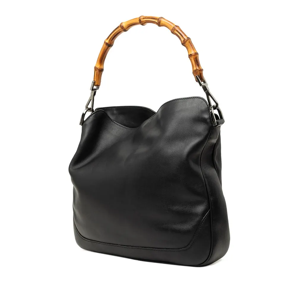 Gucci Calfskin Bamboo Web Satchel Black Leather Good - Back View