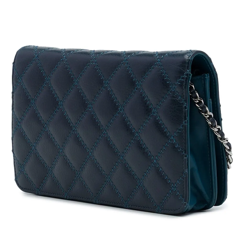 Chanel Stitched CC Quilted Calfskin Wallet on Chain Blue Leather Very good - Back View
