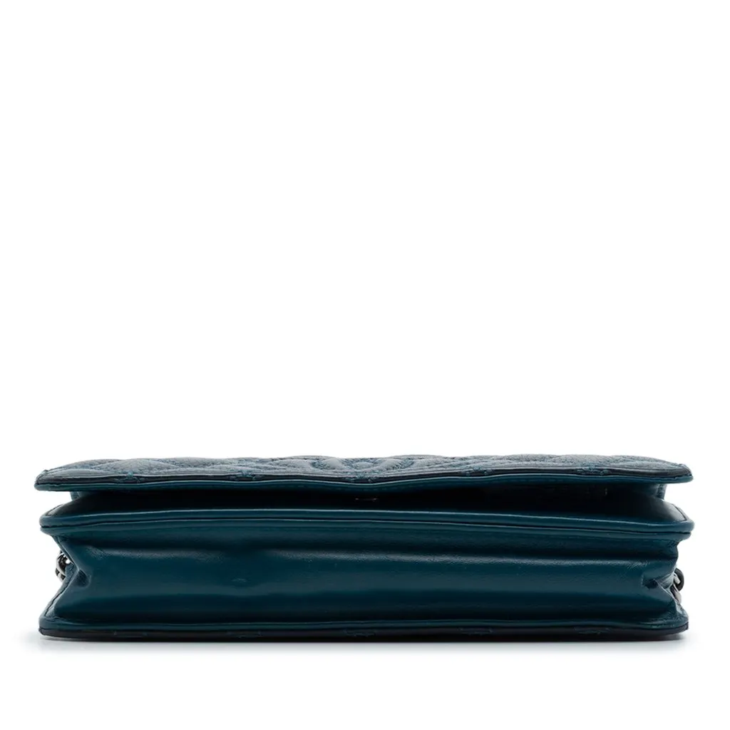 Chanel Stitched CC Quilted Calfskin Wallet on Chain Blue Leather Very good - Inside View