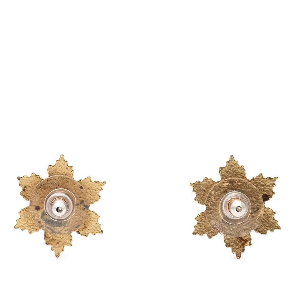 Chanel CC Gold Plated Enamel Snowflake Push Back Earrings Gold Metal Very good - Back View