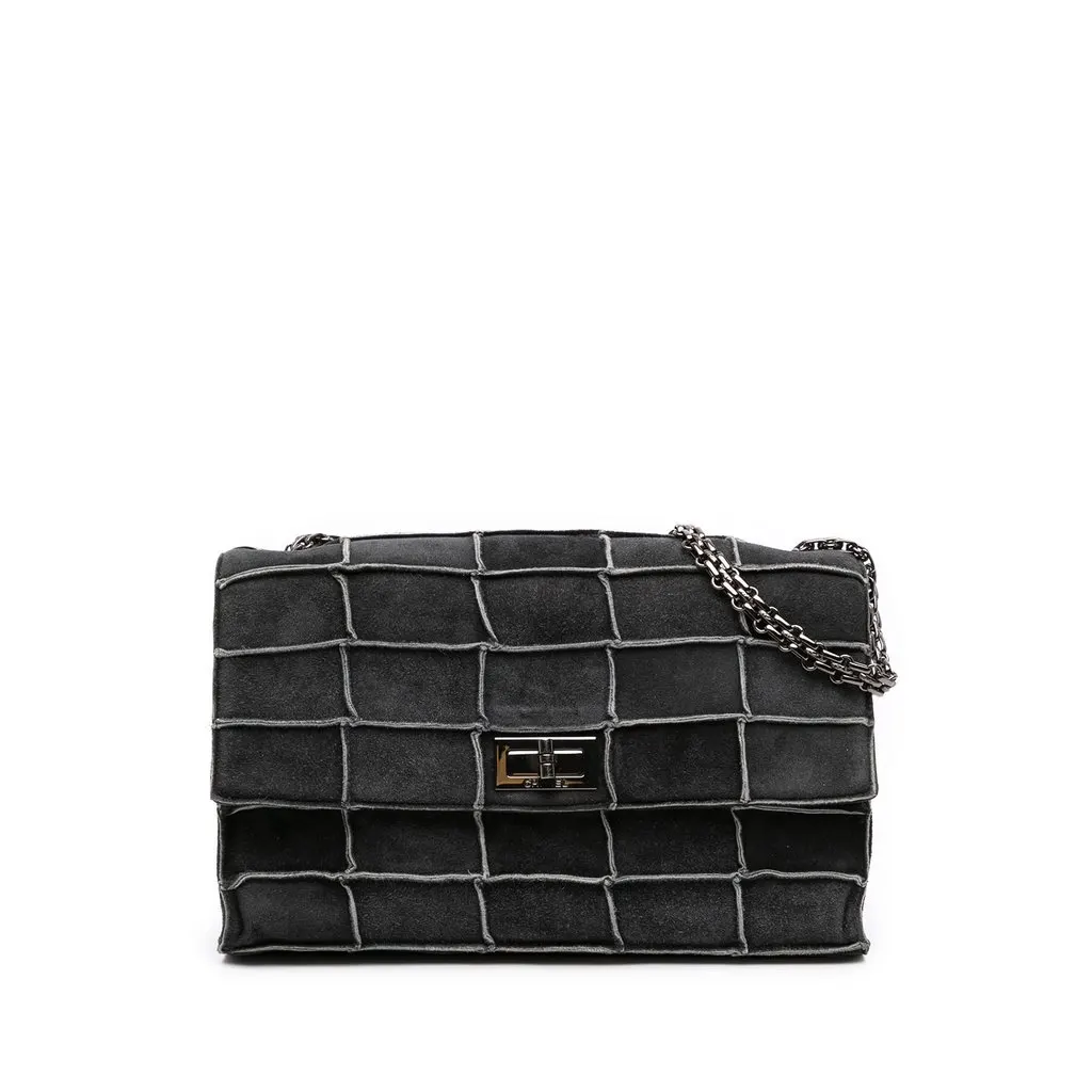 Chanel Identification Suede Patchwork Reissue 2.55 Flap Grey Suede Good - Front View