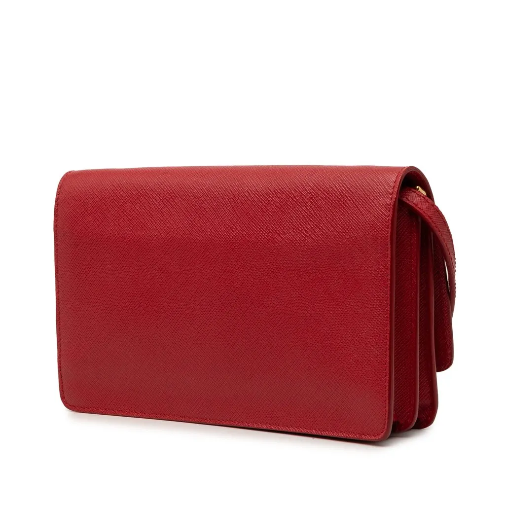 Prada Saffiano Lux Bow Wallet On Strap Red Leather Very good - Back View