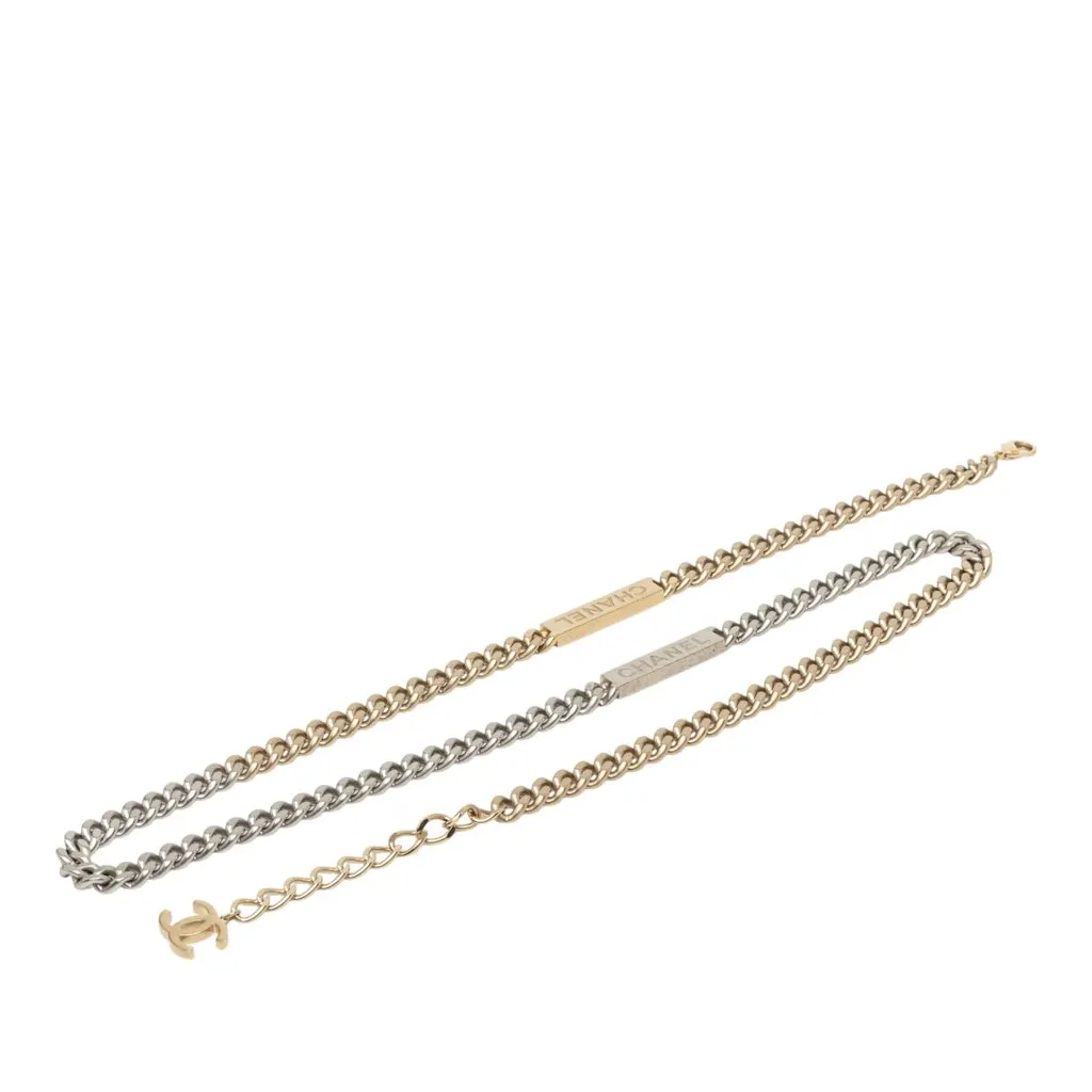 Chanel CC Two Tone Brass Logo Plate Chain Belt Gold Metal Very good - Front View