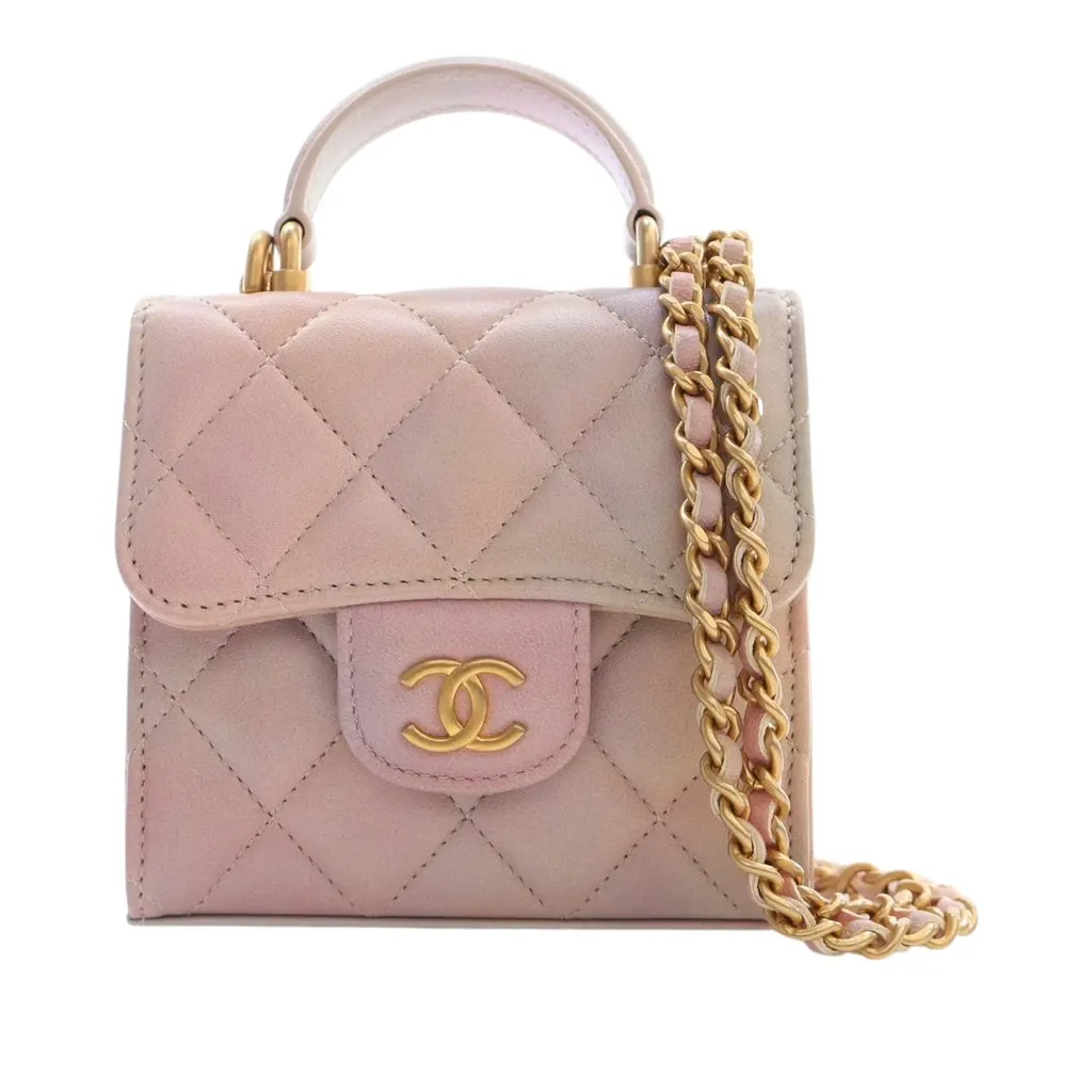 Chanel CC Ombre Lambskin Top Handle Flap Coin Purse with Chain Pink Leather Very good - Front View