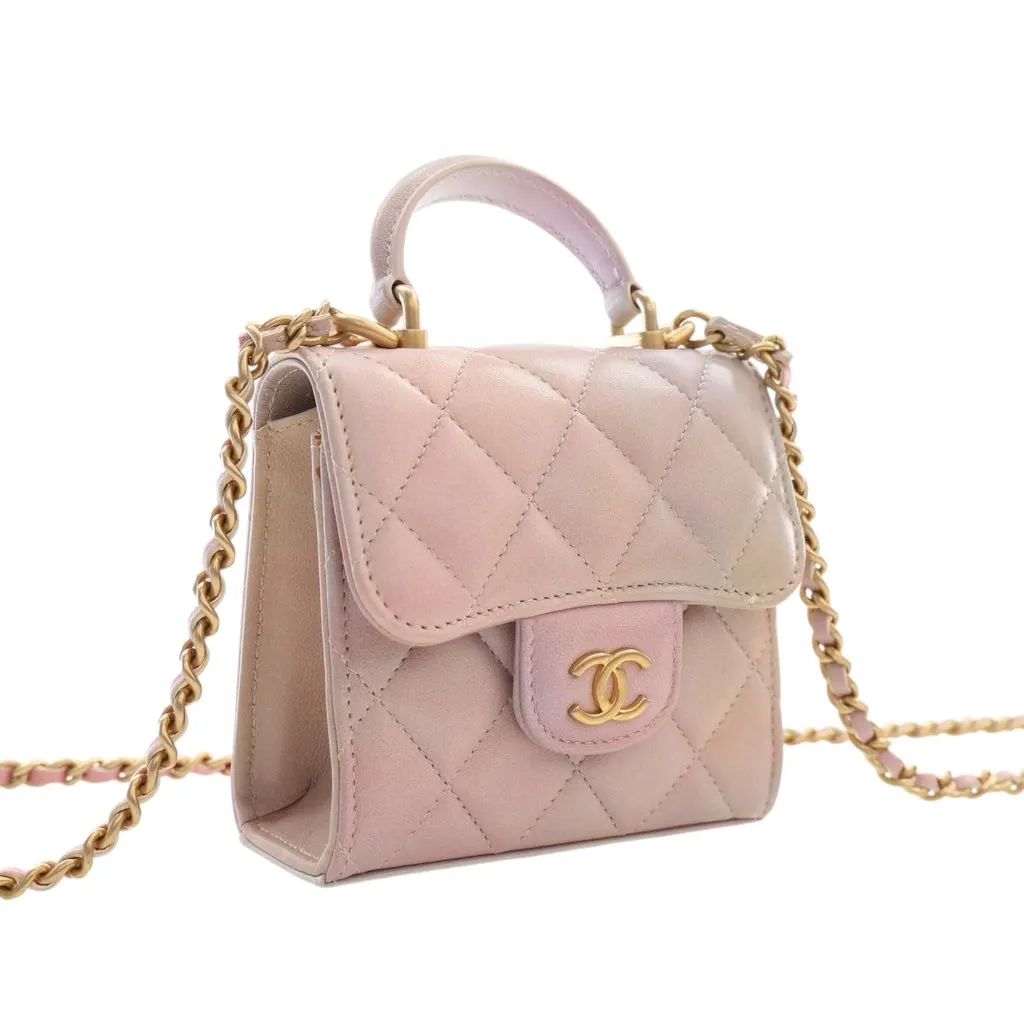 Chanel CC Ombre Lambskin Top Handle Flap Coin Purse with Chain Pink Leather Very good - Back View