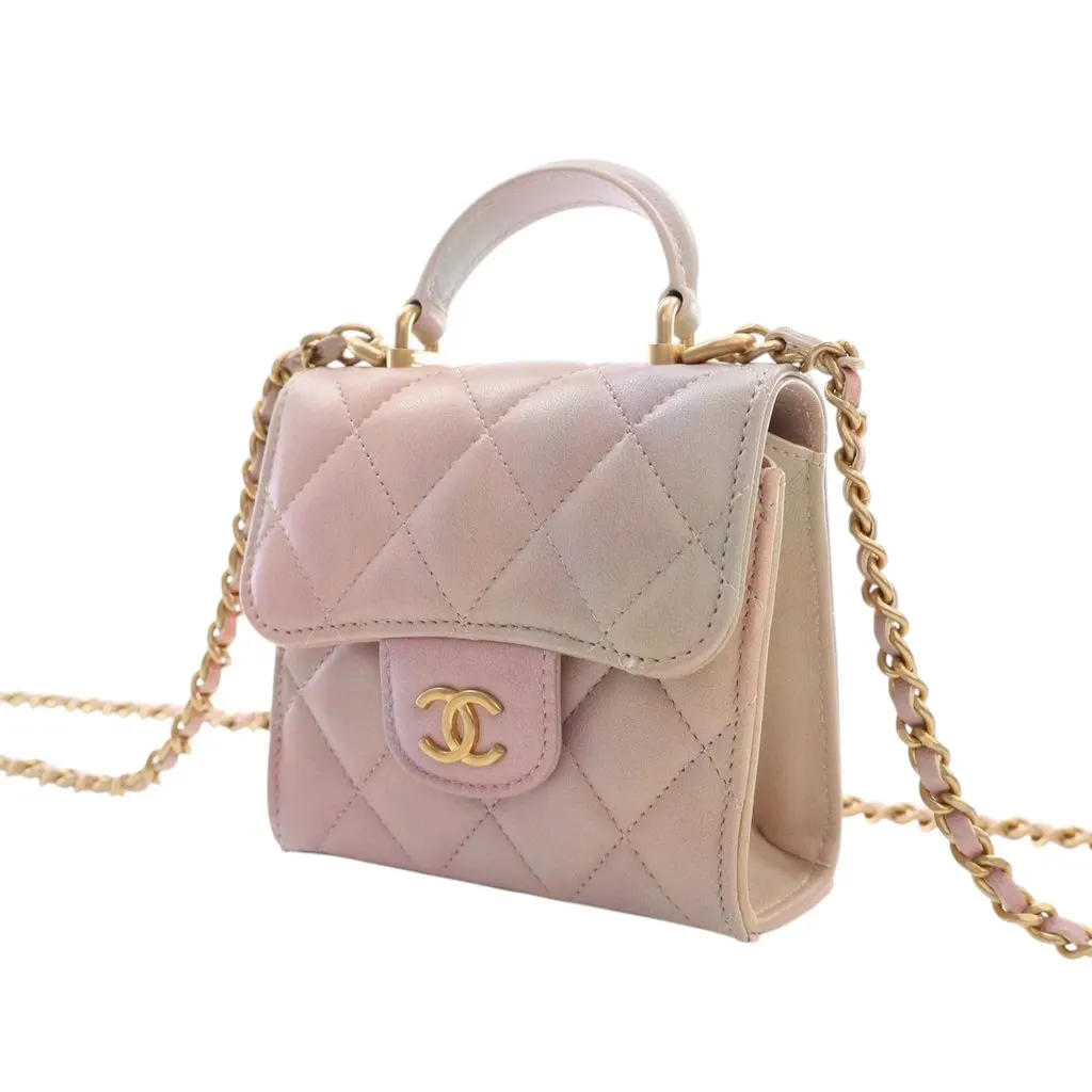 Chanel CC Ombre Lambskin Top Handle Flap Coin Purse with Chain Pink Leather Very good - Inside View