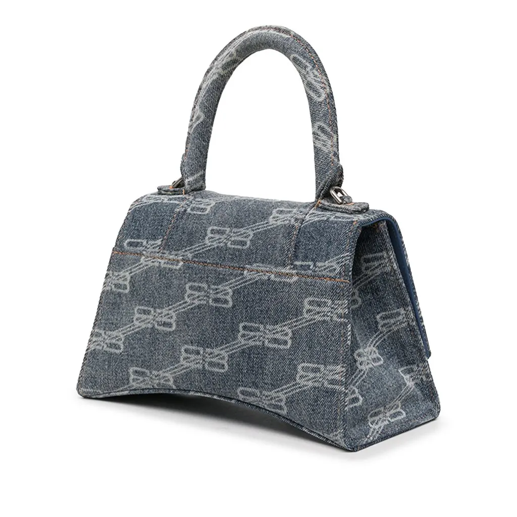 Balenciaga Small BB Monogram Denim Hourglass Top Handle Bag Blue Denim Very good - Back View