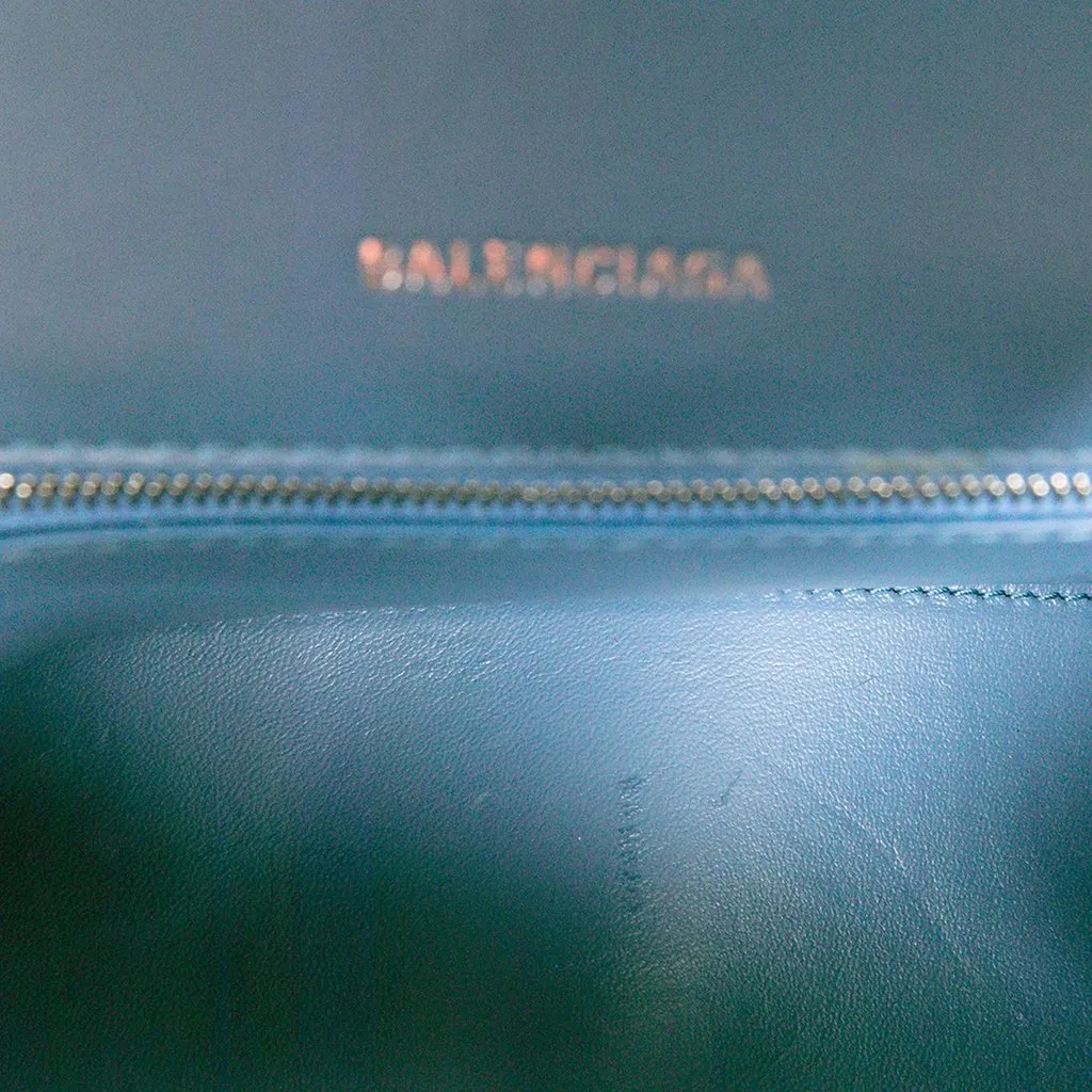 Balenciaga Small BB Monogram Denim Hourglass Top Handle Bag Blue Denim Very good - Model View
