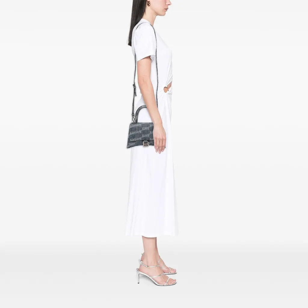 Balenciaga Small BB Monogram Denim Hourglass Top Handle Bag Blue Denim Very good - Box View