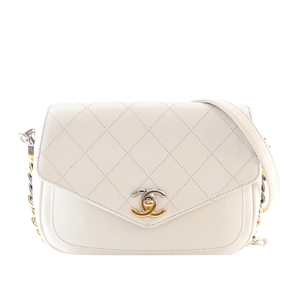 Chanel Small Quilted Calfskin Precious Union Flap White Leather Very good - Front View