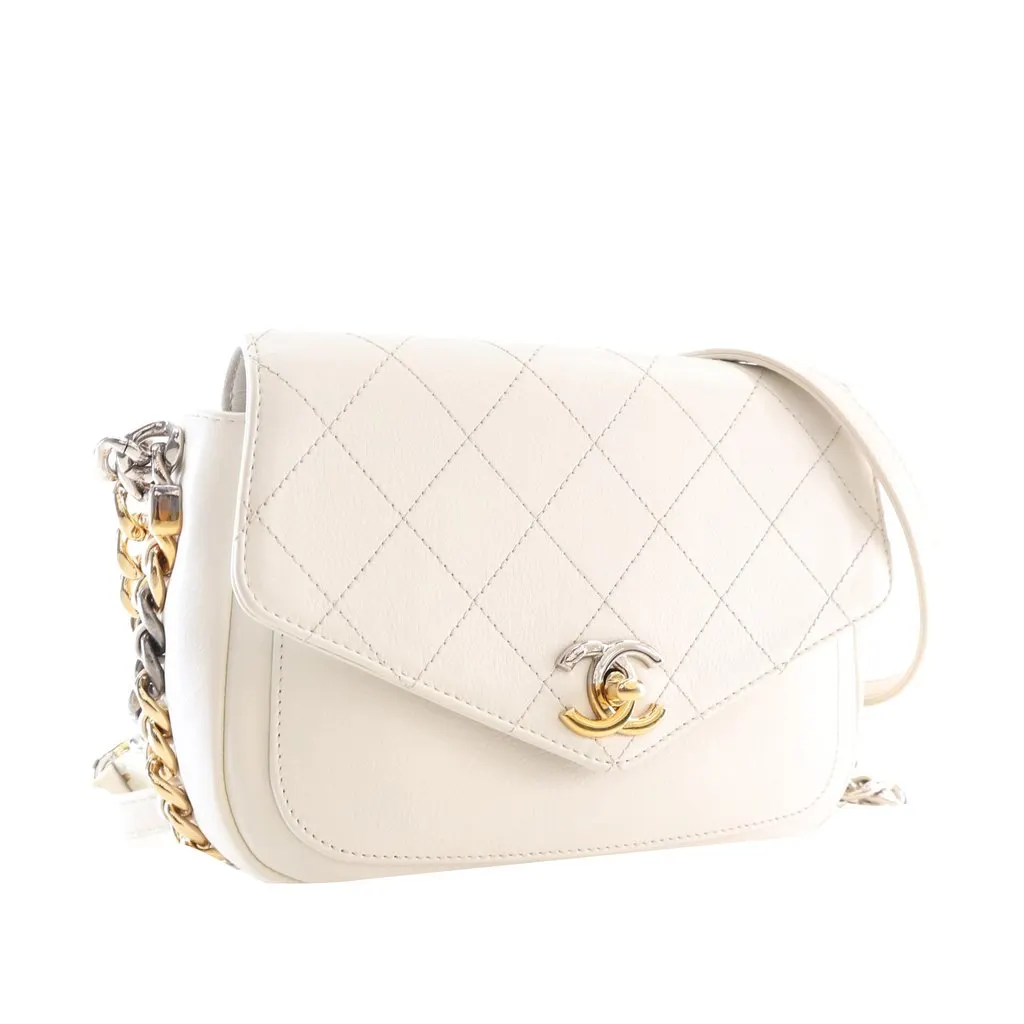 Chanel Small Quilted Calfskin Precious Union Flap White Leather Very good - Back View