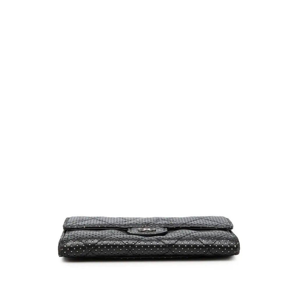 Chanel Perforated Quilted Lambskin Small Flap Wallet Black Leather Very good - Inside View