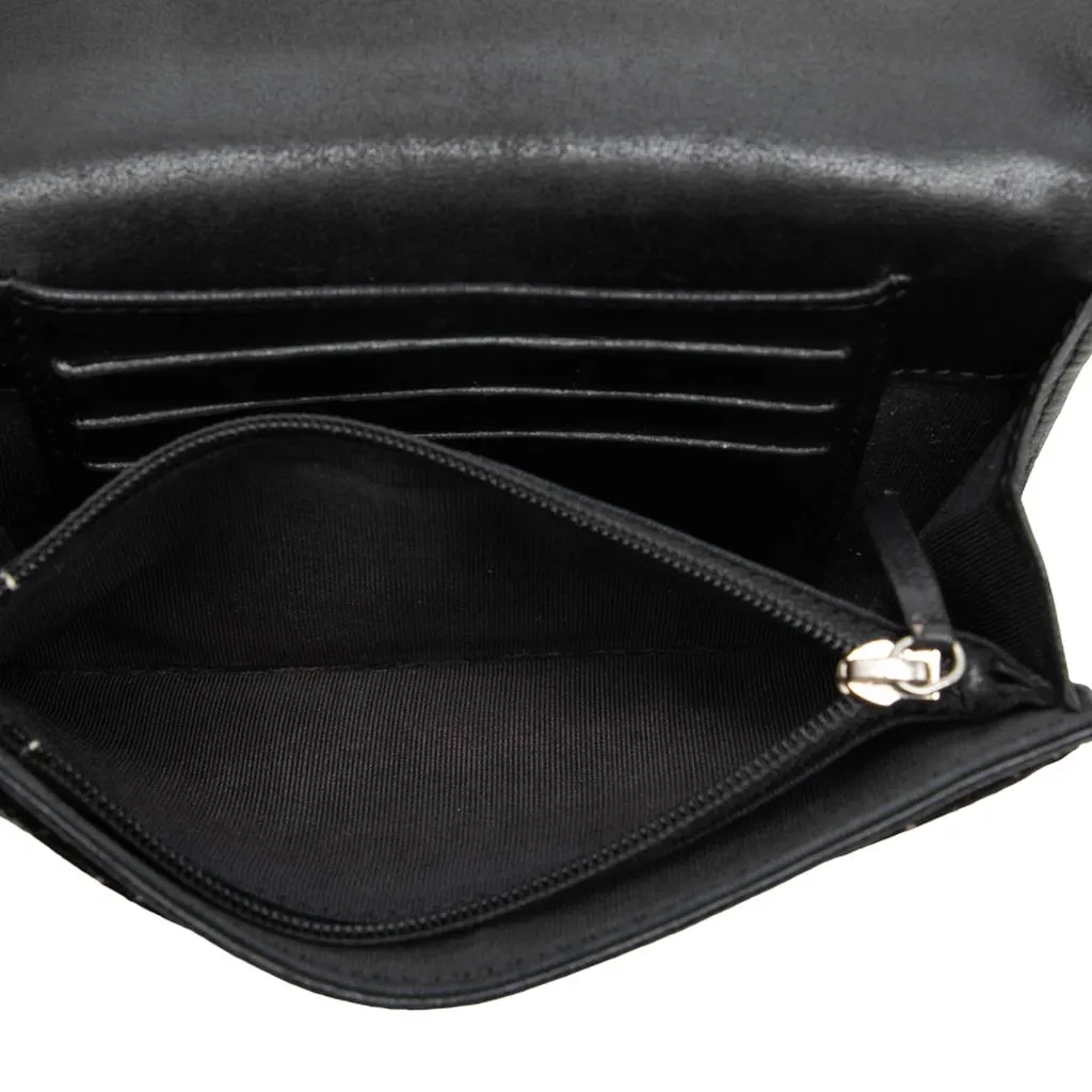 Chanel Perforated Quilted Lambskin Small Flap Wallet Black Leather Very good - Model View