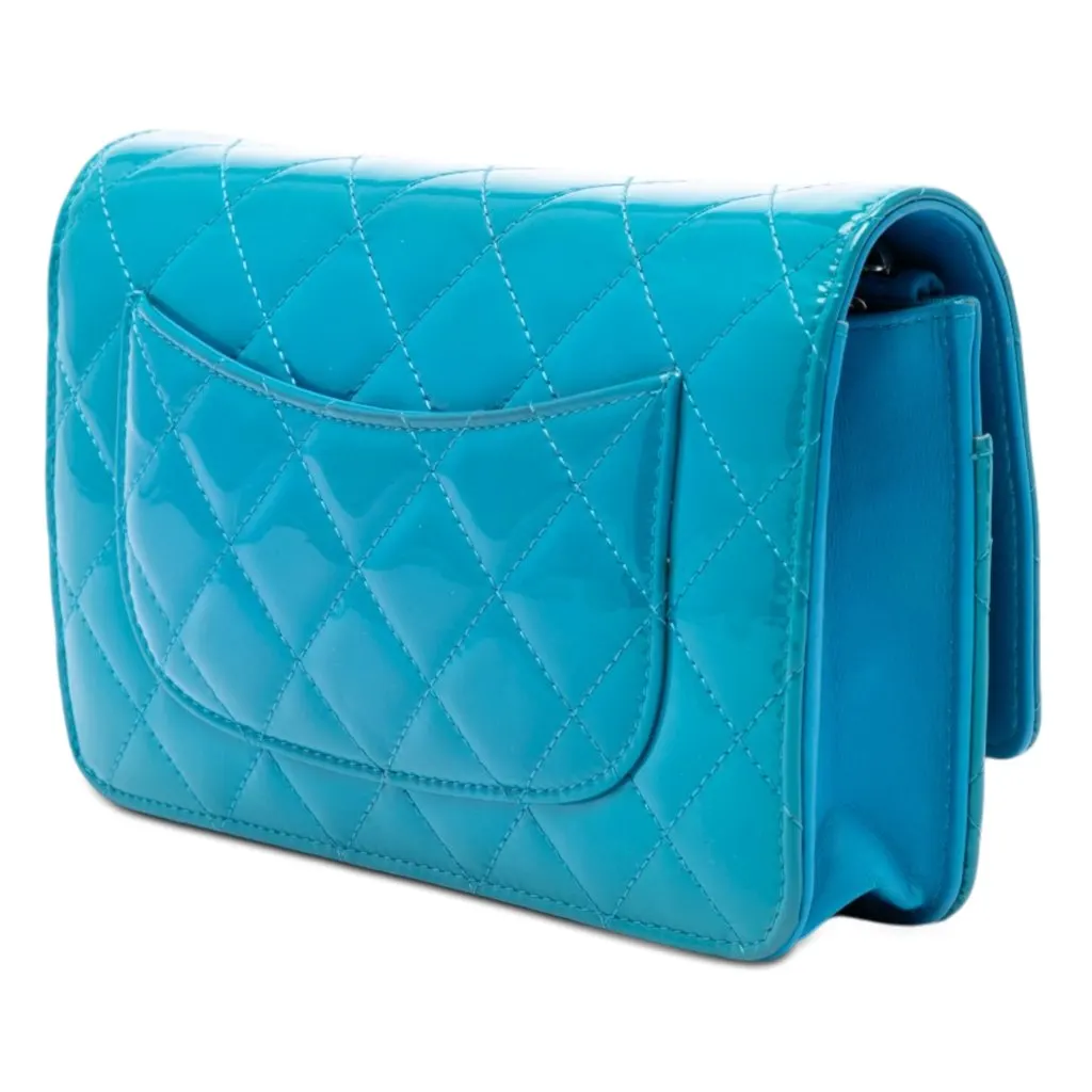 Chanel CC Quilted Patent Wallet on Chain Blue Leather Very good - Back View