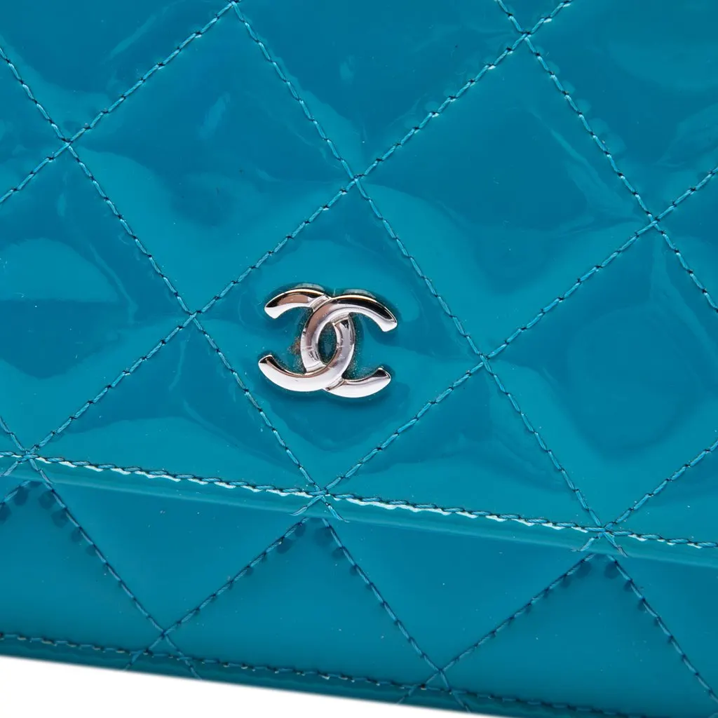 Chanel CC Quilted Patent Wallet on Chain Blue Leather Very good - Box View