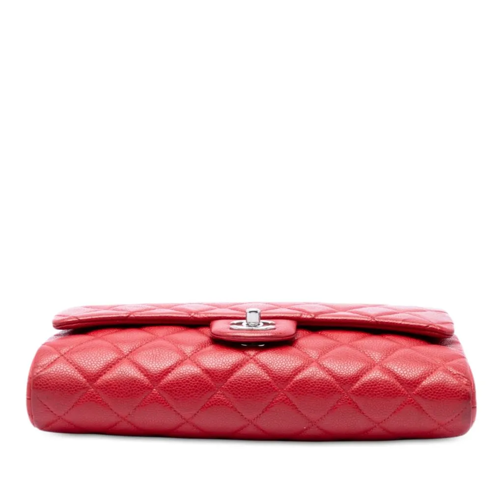 Chanel CC Quilted Caviar Flap Clutch with Chain Red Leather Very good - Inside View