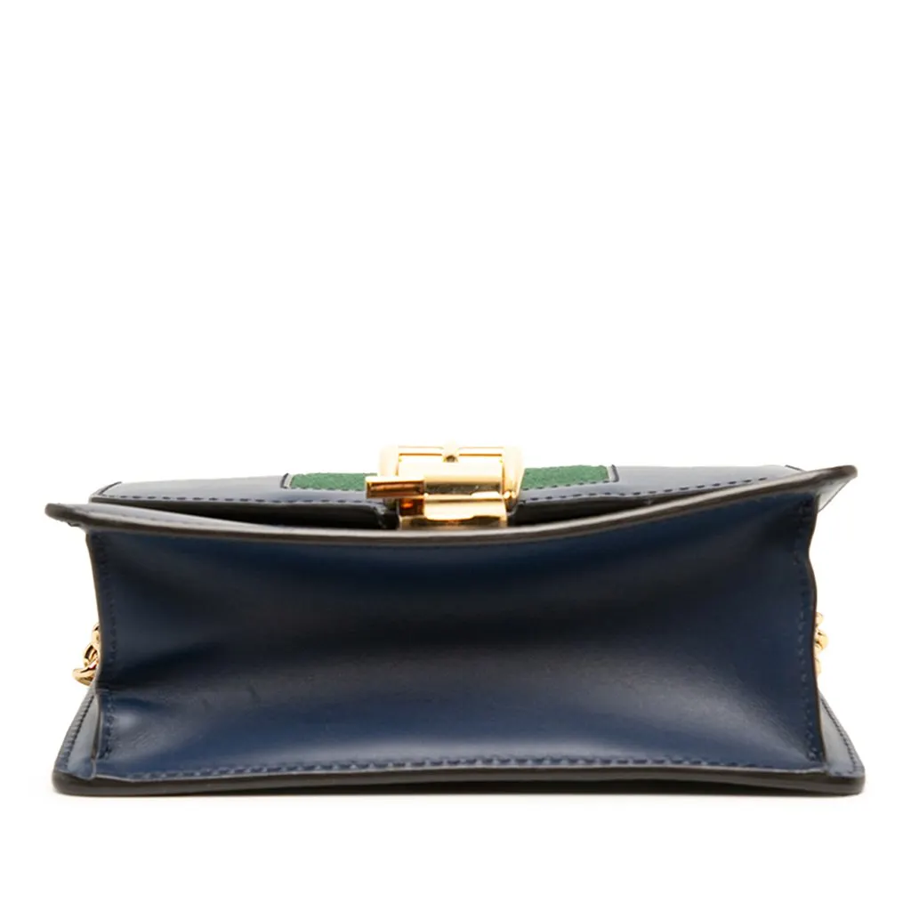 Gucci Mini Calfskin Web Sylvie Chain Satchel Blue Leather Good - Inside View