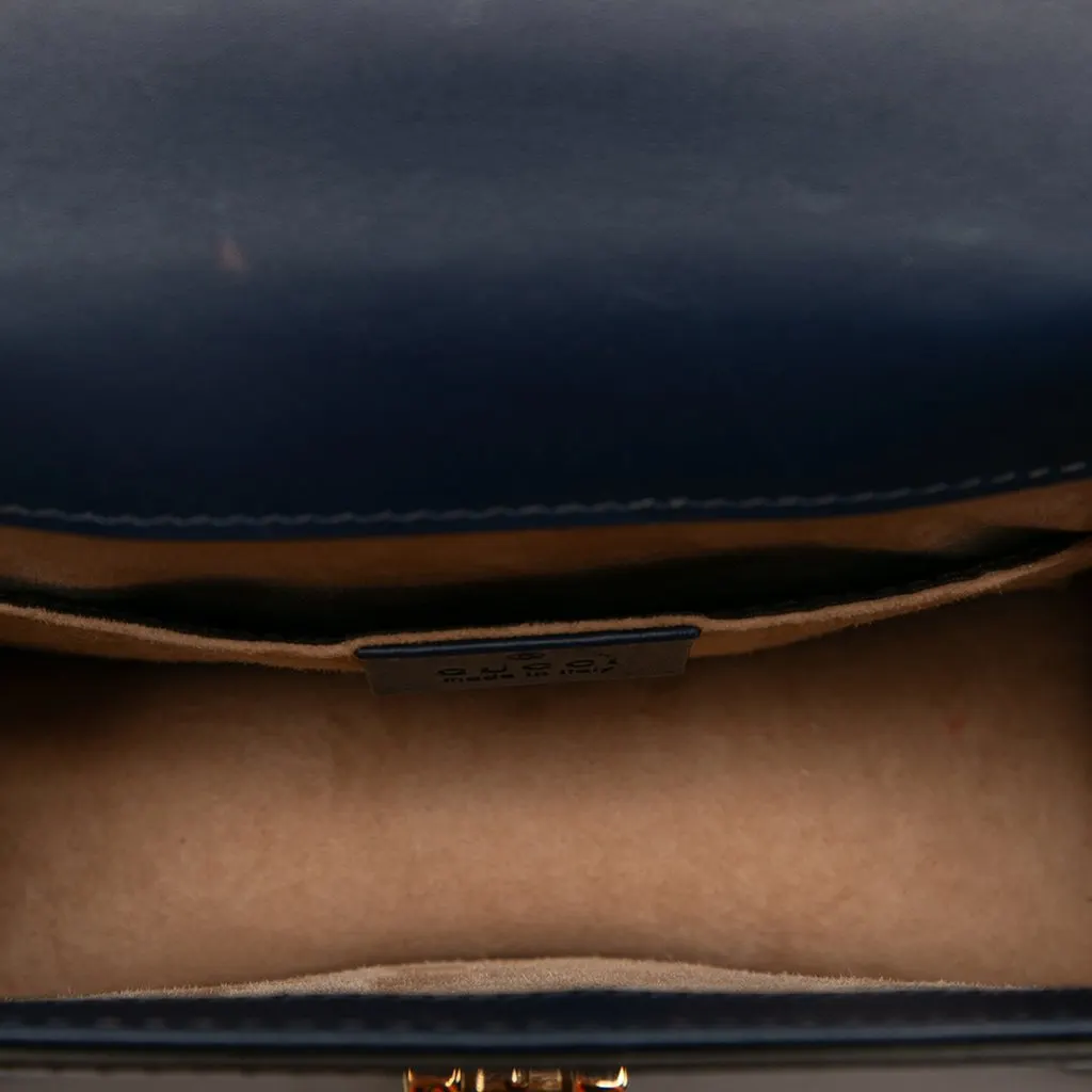 Gucci Mini Calfskin Web Sylvie Chain Satchel Blue Leather Good - Model View