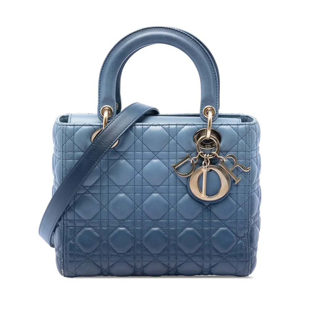 Dior Medium Ombre Lambskin Cannage Lady Dior Blue Leather Very good - Front View