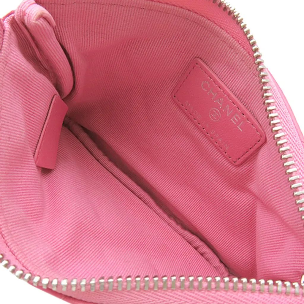 Chanel CC Quilted Lambskin Pouch Pink Leather Very good - Model View