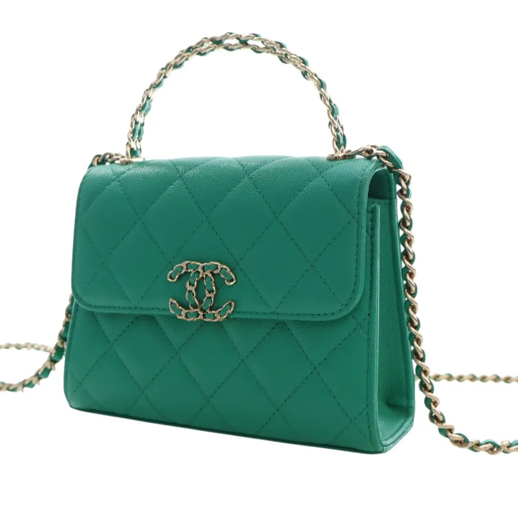 Chanel Mini CC Quilted Caviar Top Handle Flap with Chain Green Leather Very good - Inside View